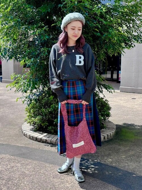 Ray BEAMS チェック切り替えキルトスカート チェック 切り替え キルト