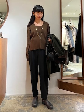 「ママファッション」｜「アイテム（ステンカラーコート）」を使った、FREAK'S STORE HEAD OFFICE WOMENさん（レディース・167cm）の冬コーディネート
