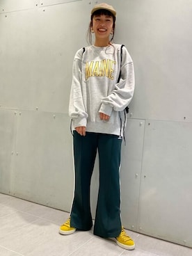 「ジャージーパンツ」｜「アイテム（キャップ）」を使った、FREAK'S STORE HEAD OFFICE WOMENさん（レディース・155cm）の冬コーディネート