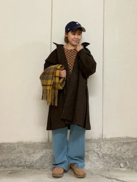 「アイテム（ステンカラーコート、ブラウン系）」を使った、FREAK'S STORE HEAD OFFICE WOMENさん（レディース・150cm）の冬コーディネート