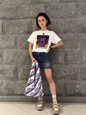 「アイテム（エコバッグ/サブバッグ、パープル系）」を使った、はなほさん（レディース・160cm）の夏コーディネート