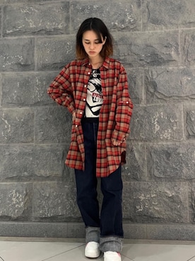 「シャツ 」｜「アイテム（アクセサリー）」を使った、はなほさん（レディース・160cm）の秋コーディネート