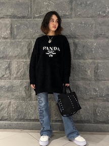 ヒステリックグラマー PANDA MANIA刺繍 セーター　ブラック HYSTERIC GLAMOUR - PANDA MANIA刺繍 セーター / ブラック | Tempt