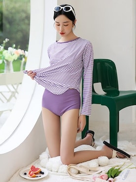 「アイテム（水着、パープル系）」を使った、OSYAREVOさん（レディース・165cm）の秋コーディネート
