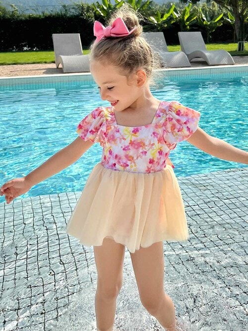 セール】キッズ フラワー柄 チュール ワンピース 水着（水着