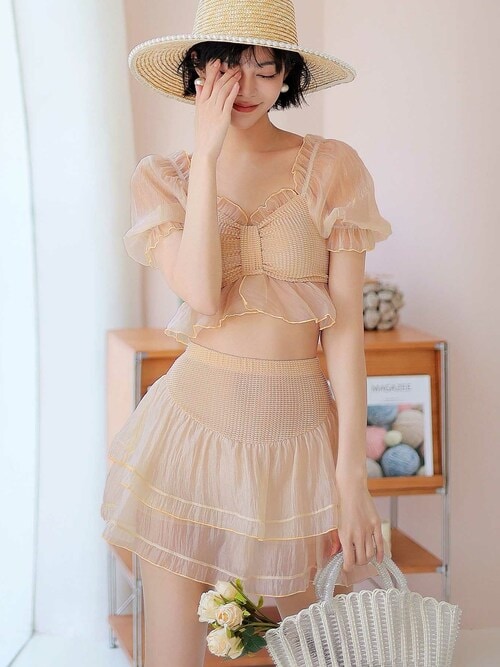 セール】チュール×フリル パフスリーブ セットアップ ビキニ