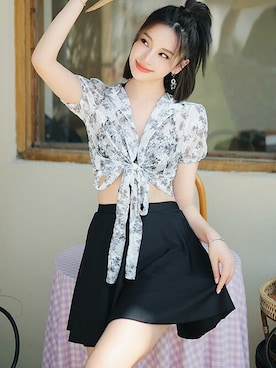 「フラワープリント」｜「アイテム（水着/着物・浴衣）」を使った、OSYAREVOさん（レディース・167cm）の春コーディネート