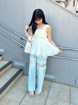 「アイテム（ボストンバッグ）」を使った、マジェスティックレゴン横浜ジョイナス店スタッフさん（レディース・155cm）の夏コーディネート