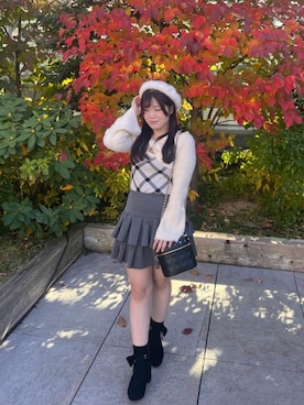 「アイテム（ハンチング/ベレー帽）」を使った、Ayumiさん（レディース・150cm）の秋コーディネート