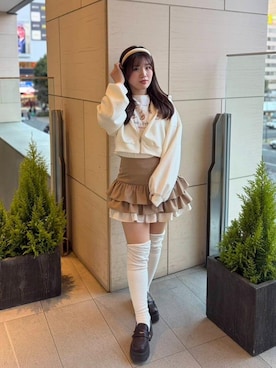 「MAJESTIC LEGON（マジェスティックレゴン）の2WAYボリュームローファー（ローファー、ブラウン系）」を使った、Ayumiさん（レディース・149cm）の春コーディネート