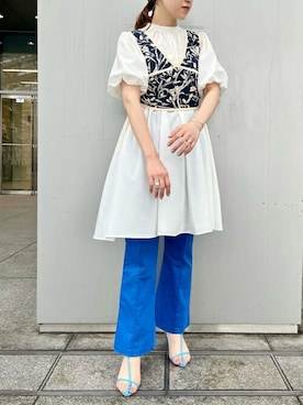 「アイテム（ワンピース、ブルー系）」を使った、USAGI ONLINEさん（レディース・161cm）の夏コーディネート