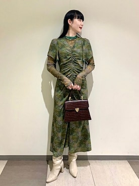 「アイテム（ワンピース/ドレス、グリーン系）」を使った、USAGI ONLINEさん（レディース・161cm）の春コーディネート