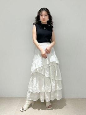 「ノースリーブニット」｜「アイテム（アクセサリー）」を使った、USAGI ONLINEさん（レディース・150cm）の夏コーディネート