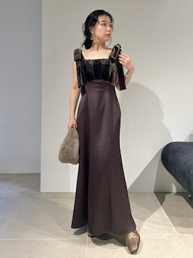 未使用✨今期注目色✨M Lilybrown ベロアドッキングリボンワンピース LILY BROWN（リリーブラウン）の「ベロアドッキングリボン