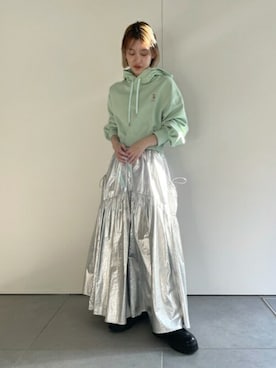 「アイテム（Tシャツ/カットソー、グリーン系）」を使った、USAGI ONLINEさん（レディース・155cm）の冬コーディネート