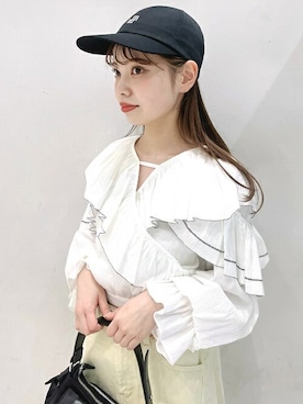 「LILY BROWN（リリーブラウン）のアイテム（キャップ）」を使った、USAGI ONLINEさん（レディース・148cm）の春コーディネート