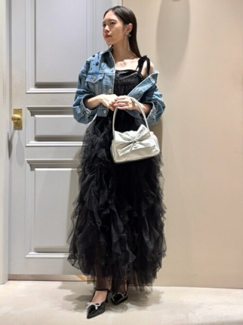 L.B CANDY STOCK]ビジューデニムジャケットを使った人気ファッション