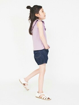 「BRANSHES（ブランシェス）のリボンポケットデニムショートパンツ（その他パンツ）」を使った、BRANSHESさん（キッズ・114cm）の春コーディネート