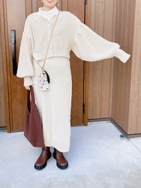 「Kastane（カスタネ）の【SETアイテム】クロップドカーディガン×ワンピースSET（ワンピース）」を使った、ぶちさん（レディース・155cm）の冬コーディネート