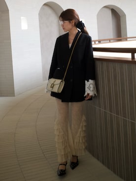 「アイテム（ノーカラージャケット）」を使った、Mamikoさん（レディース・162cm）の秋コーディネート