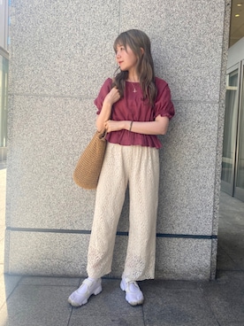 「VINTAGE（ヴィンテージ）のアイテム（かごバッグ）」を使った、𝐬𝐚𝐰𝐚さん（レディース・162cm）の夏コーディネート