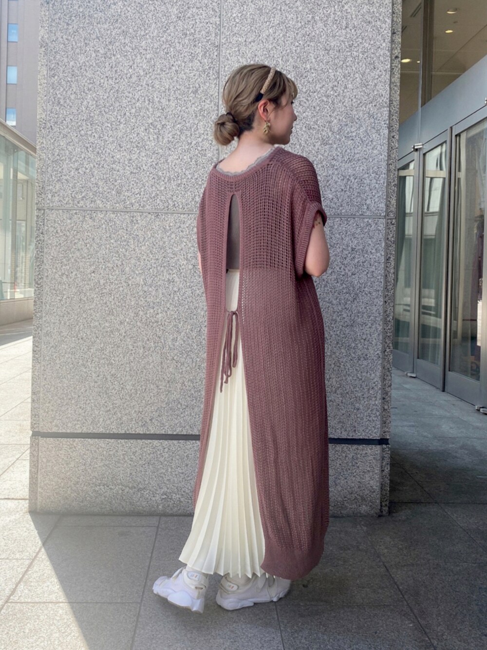 ☆ドイツ発*ZARA*新作*プリーツスカートベストドレス/BEIGE☆ チェック柄ボックスプリーツミディ丈スカート - ベージュ