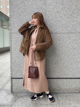 「Crisp（クリスプ）の2wayドビーチェックワンピース[c2R2989]（ワンピース）」を使った、𝐬𝐚𝐰𝐚さん（レディース・162cm）の秋コーディネート