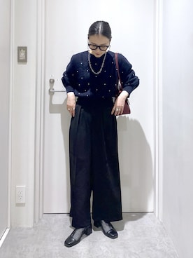 「FREE'S MART（フリーズマート）の◆パール付きケーブルショート丈ニット（ニット/セーター）」を使った、miko.さん（レディース・152cm）の秋コーディネート