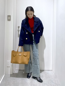 「アイテム（ピーコート）」を使った、miko.さん（レディース・152cm）の冬コーディネート