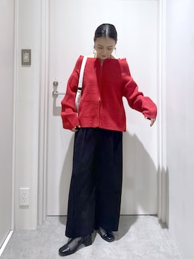 「FREE'S MART（フリーズマート）の◆〈ＭＦＭ〉前後２ＷＡＹオフショルシャギージップカーデ（ニット/セーター）」を使った、miko.さん（レディース・152cm）の秋コーディネート