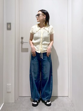 「アイテム（ニット/セーター）」を使った、miko.さん（レディース・152cm）の夏コーディネート