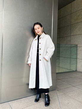 「ニットワンピース」｜「アイテム（ステンカラーコート）」を使った、miko.さん（レディース・152cm）の秋コーディネート