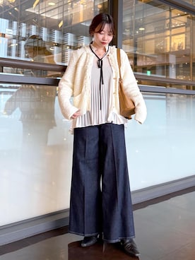 「アイテム（ノーカラージャケット）」を使った、nishiさん（レディース・155cm）の秋コーディネート