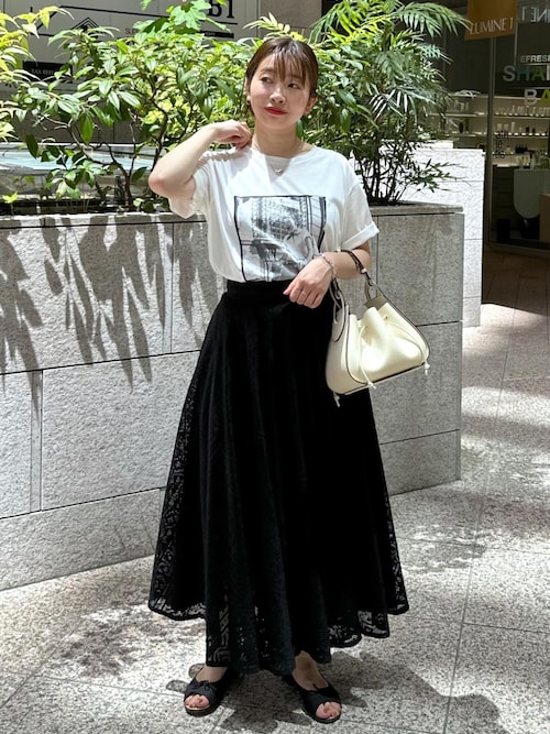ROPE' スカート ジオメトリックレースフレアスカート