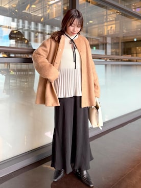 「アイテム（ノーカラージャケット）」を使った、nishiさん（レディース・155cm・30代）の秋コーディネート