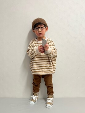 「no brand（ノーブランド）のアイテム（スウェットパンツ）」を使った、riiririiさん（キッズ・90cm）の冬コーディネート