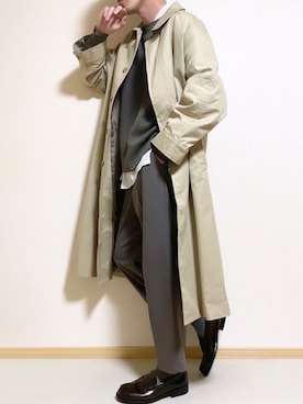 「WYM」｜「アイテム（ステンカラーコート）」を使った、SHOTARO さん（メンズ・177cm）の冬コーディネート
