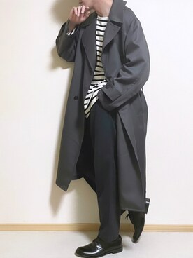 「WYM」｜「アイテム（トレンチコート）」を使った、SHOTARO さん（メンズ・177cm）の冬コーディネート