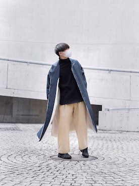 「コーディネート」｜「アイテム（ステンカラーコート）」を使った、Takeru(SENTIRE)さん（メンズ・170cm）の冬コーディネート