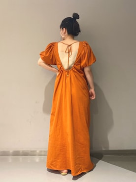 「SHENERY（シーナリー）のバックシャンパフスリーブドレス（One piece dress、オレンジ系）」を使った、KITAHARAさん（レディース・152cm）の夏コーディネート