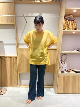 「SHENERY（シーナリー）のフィブリルカノコフレアパンツ（Pants、ブラック系）」を使った、KITAHARAさん（レディース・152cm）の夏コーディネート