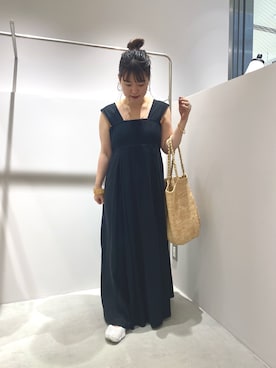 「SHENERY（シーナリー）のバックシャンリネンサマードレス（One piece dress、ブラック系）」を使った、KITAHARAさん（レディース・152cm）の夏コーディネート