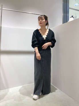 「SHENERY（シーナリー）のドルマンレースブラウス（Shirts、ブラック系）」を使った、KITAHARAさん（レディース・152cm）の夏コーディネート