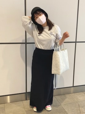 「SHENERY（シーナリー）の【WEB限定カラー：ピンク】リブロングスカート（Skirt、ブラック系）」を使った、KITAHARAさん（レディース・152cm）の夏コーディネート