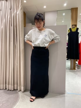 「SHENERY（シーナリー）の【WEB限定カラー：ピンク】リブロングスカート（Skirt、ブラック系）」を使った、KITAHARAさん（レディース・152cm）の夏コーディネート