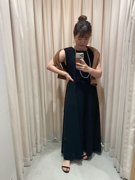「SHENERY（シーナリー）のサーフニット2WAYフレアワンピース（One piece dress、ブラック系）」を使った、KITAHARAさん（レディース・152cm）の夏コーディネート