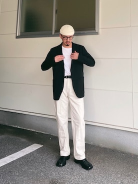 「ホワイトパンツ」｜「アイテム（その他アウター）」を使った、massuさん（メンズ・174cm）の夏コーディネート