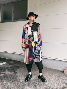 「BLACK Scandal Yohji Yamamoto（ブラックスキャンダルヨウジヤマモト）のアイテム」を使った、massuさん（メンズ・174cm）の夏コーディネート