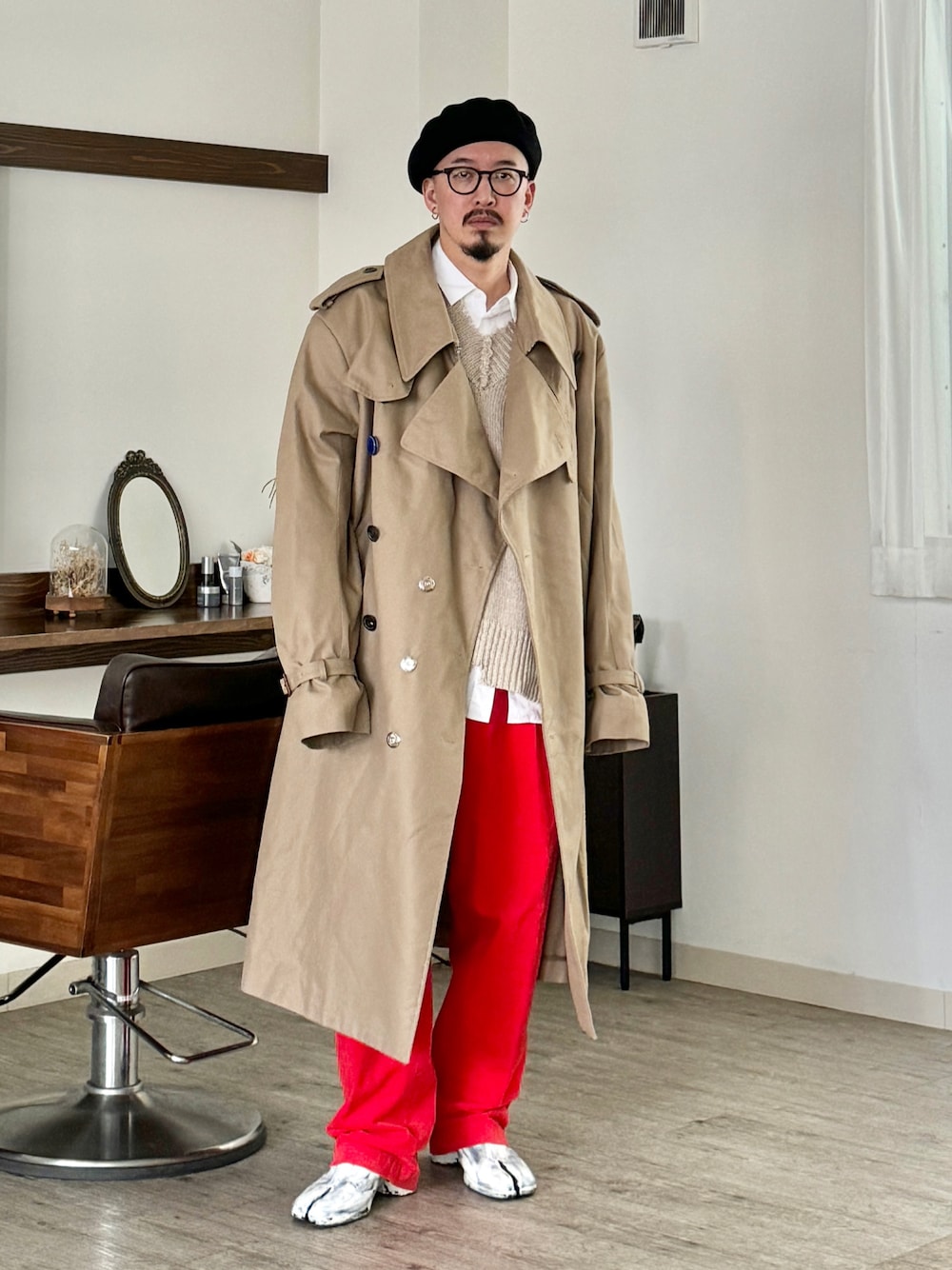 美品✨】メゾンマルジェラ トレンチコート 春服 チェック柄 ベージュ