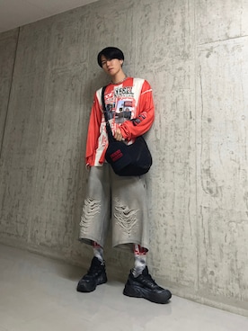 「アイテム（ボディバッグ/ウエストポーチ）」を使った、山口真之介さん（メンズ・185cm）の夏コーディネート